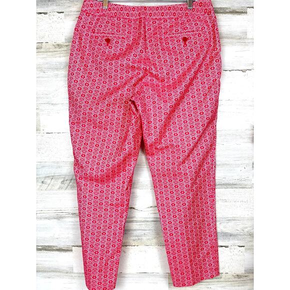 Talbots Women’s 12 Pink White Floral Geometric Jacquard Heritage Ankle Pants - Picture 2 of 5